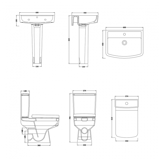 Nuie Bliss Bathroom Suite Close Coupled Toilet and Basin 600mm - 1 Tap Hole
