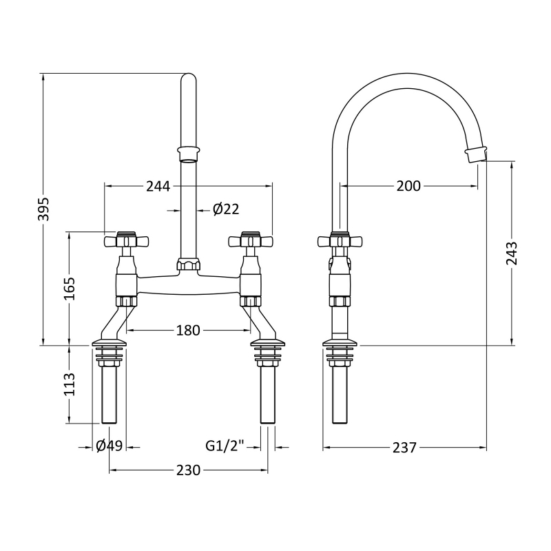 Nuie Bridge Kitchen Sink Mixer Tap Crosshead Handle - Brushed Nickel