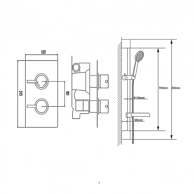 Nuie Rectangular Twin Valve Concealed Mixer Shower with Slider Rail Kit