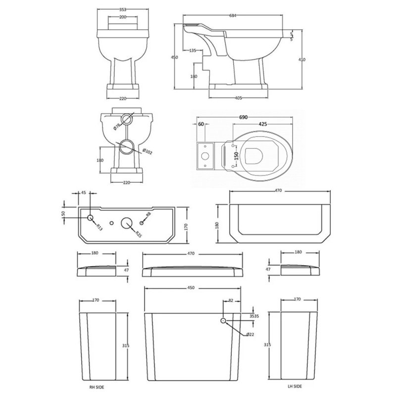 Nuie Carlton Close Coupled Toilet with Lever Cistern - Soft Close Seat