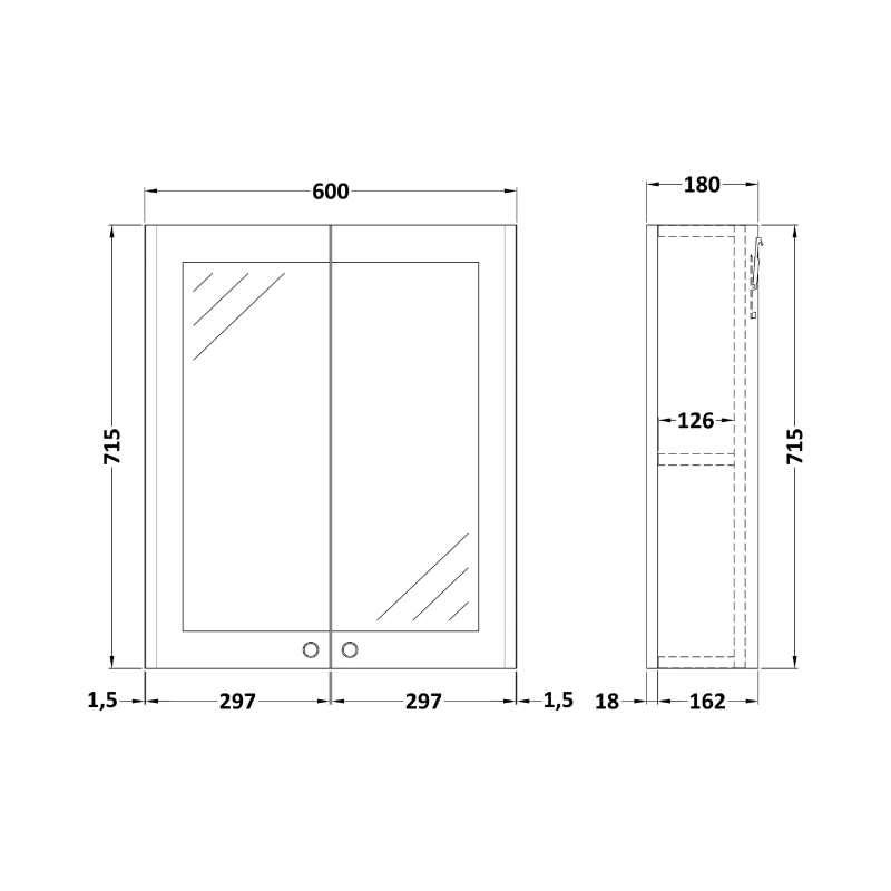 Nuie Classique 2-Door Mirrored Bathroom Cabinet 600mm Wide - Satin Anthracite