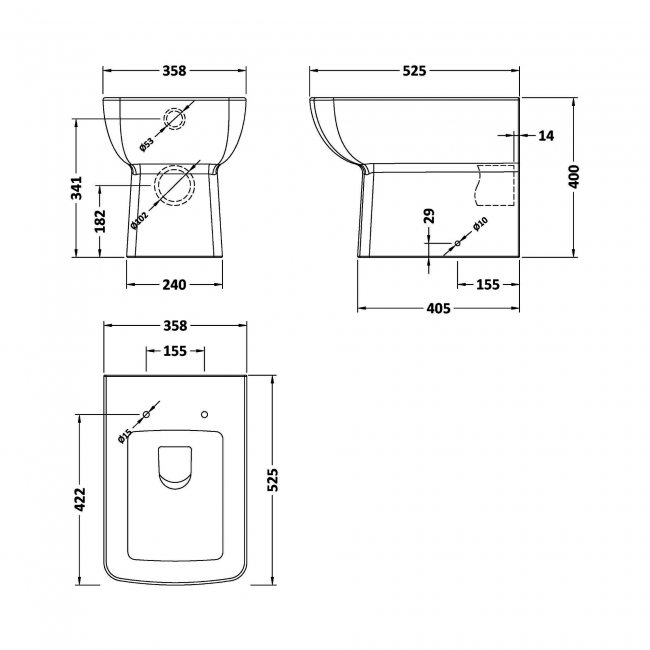 Nuie Cleo Square Back to Wall Toilet Pan - Excluding Seat