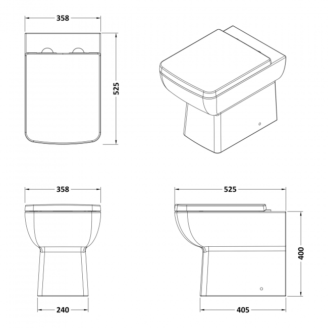 Delphi Colt Rimless Back to Wall Toilet (inc Soft Close Seat)  | Dimension Image