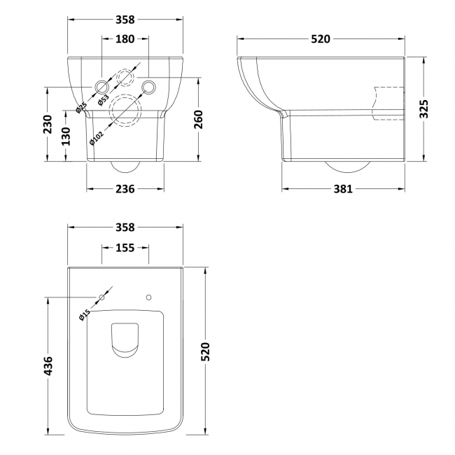 Nuie Cleo Square Wall Hung Toilet Pan - Excluding Seat