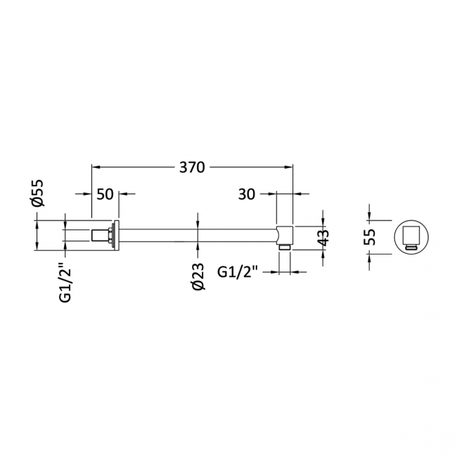 Nuie Contemporary Wall Mounted Shower Arm 328mm Length - Chrome