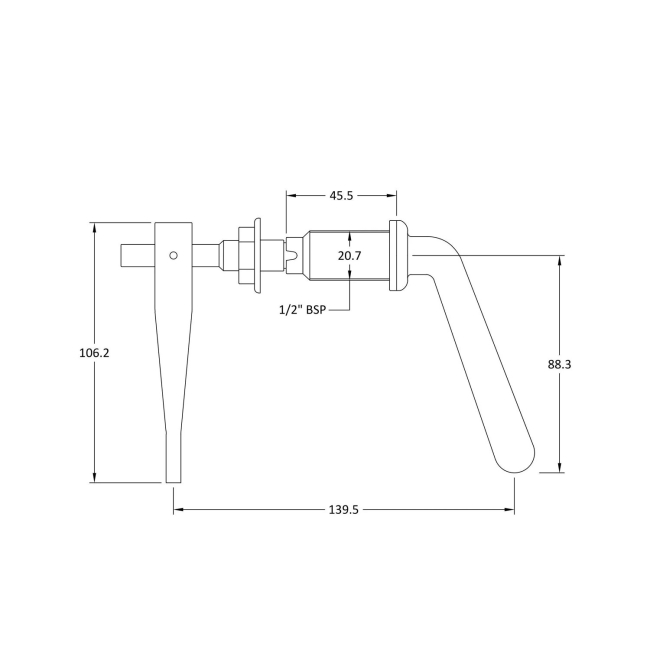 Nui Metal Universal Lever - Chrome  | Dimension Image