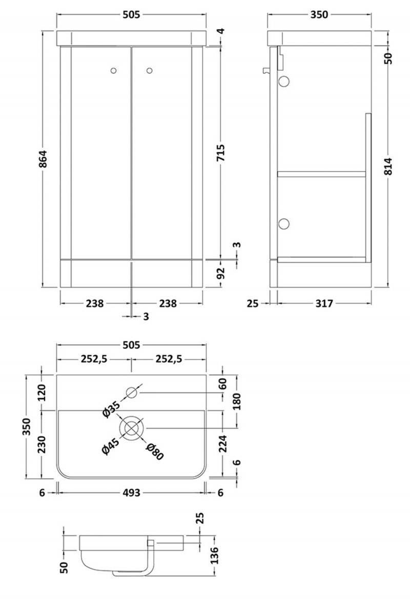 Nuie Core Vanity Unit 500mm COR104 Gloss White