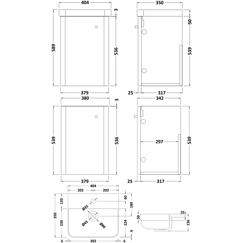 Nuie Core Wall Hung 1-Door Vanity Unit with Thin Edge Basin 400mm Wide - Satin Green