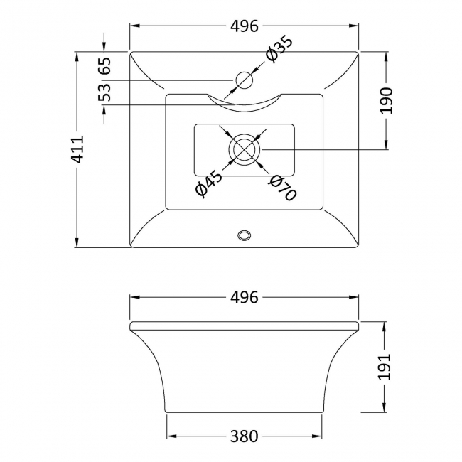 Nuie Vessel Sit-On Countertop Basin 480mm Wide - 1 Tap Hole