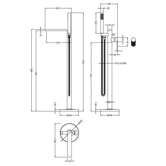 Nuie Cyprus Fluted Freestanding Bath Shower Mixer Tap with Shower Kit - Brushed Brass