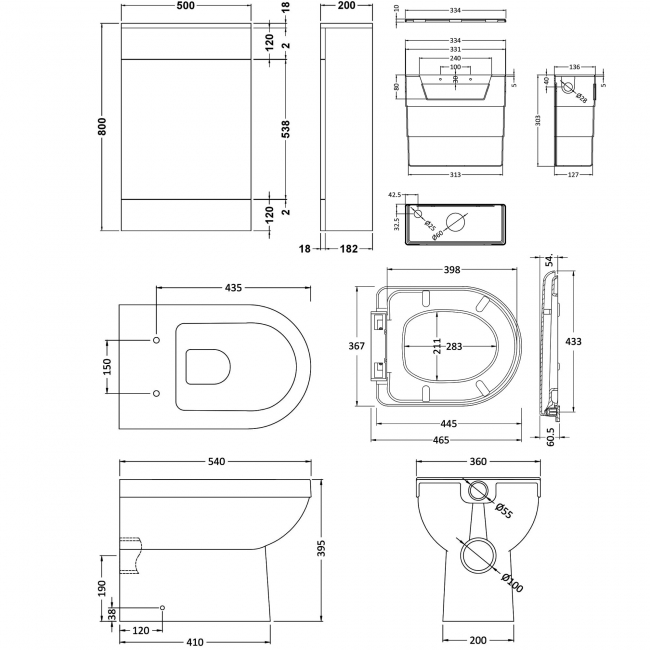 Nuie Ivo Design BTW Toilet with WC Unit and Cistern - Soft Close Seat