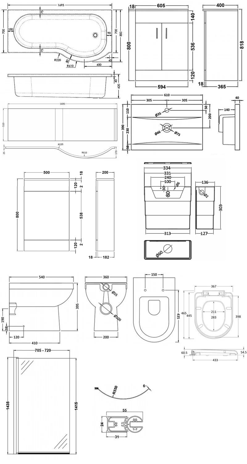 Nuie Eden Furniture Bathroom Suite PMPBW036 Modern