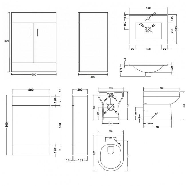 Nuie Eden Furniture Bathroom Suite with Vanity Unit and Minimalist Basin - 500mm Wide
