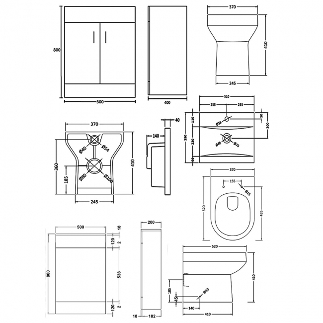 Nuie Eden Furniture Bathroom Suite with Vanity Unit and Mid Edge Basin - 500mm Wide