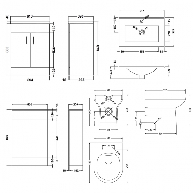 Nuie Eden Furniture Bathroom Suite with Vanity Unit and Minimalist Basin - 600mm Wide