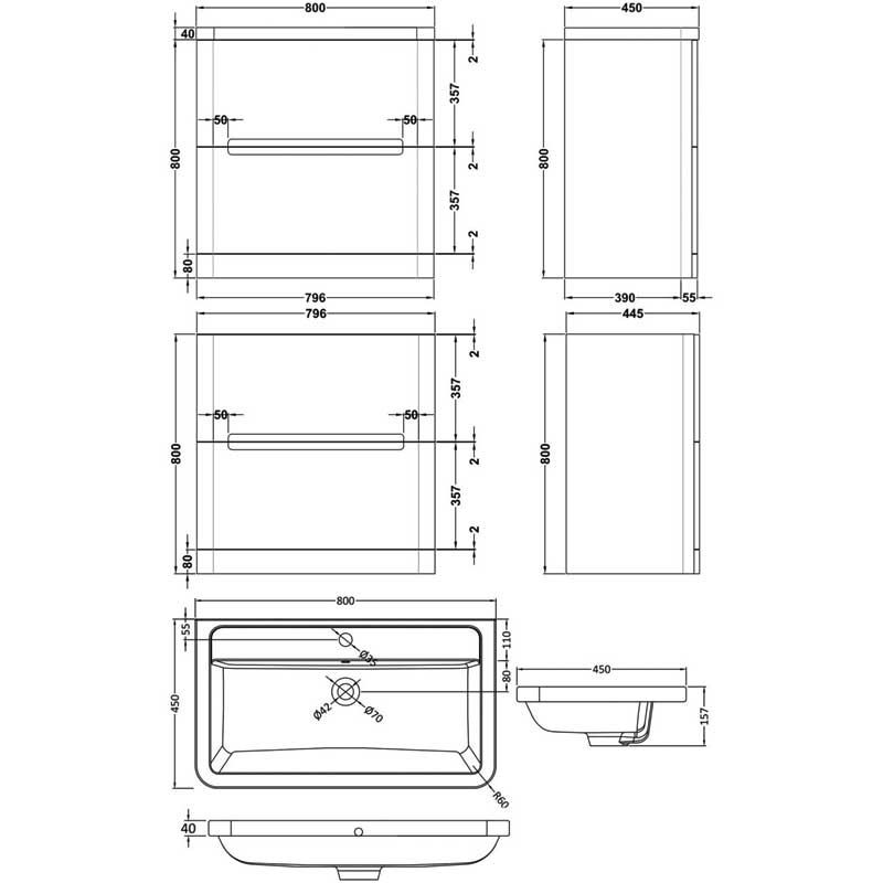Nuie Elbe Vanity Unit 800mm PAR303A Satin Blue