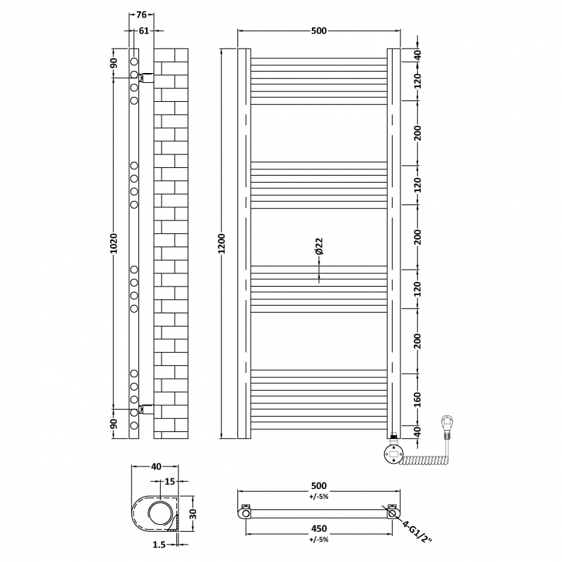Nuie Round Bar Towel Rail Chrome MTY360