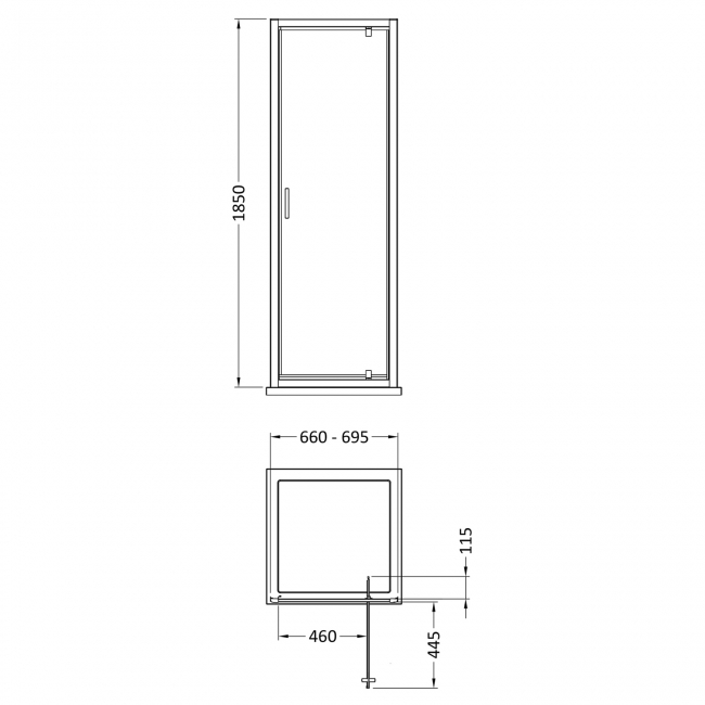 Nuie Ella Pivot Shower Door 700mm Wide Chrome Profile - 5mm Glass