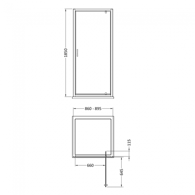 Nuie Ella Pivot Shower Door 900mm Wide Chrome Profile - 5mm Glass