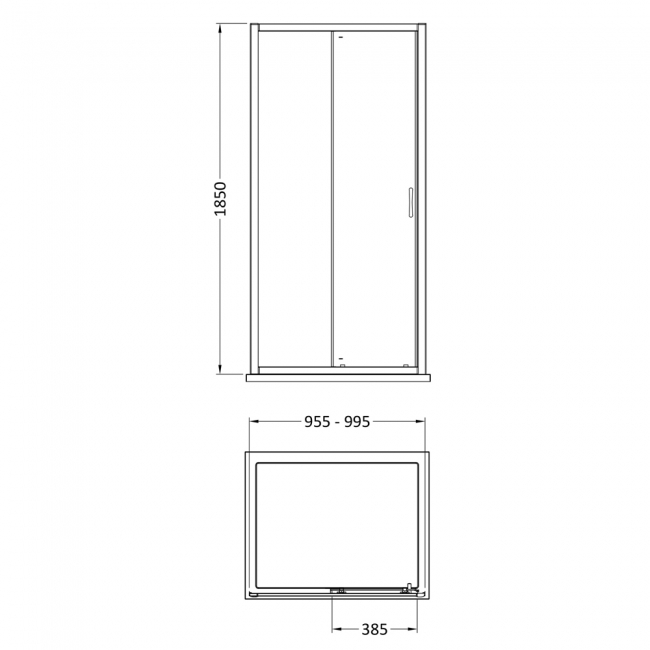 Nuie Ella Sliding Shower Door 1000mm Wide Chrome Profile - 5mm Glass