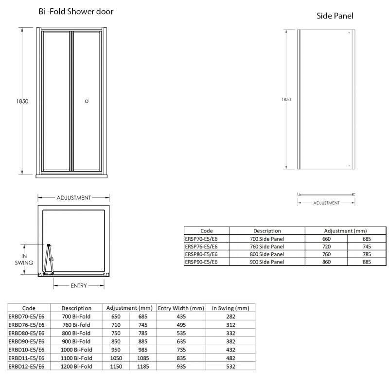 Nuie Ella Bi-Fold Door Rectangular Shower Enclosure 900mm x 760mm - 5mm Glass