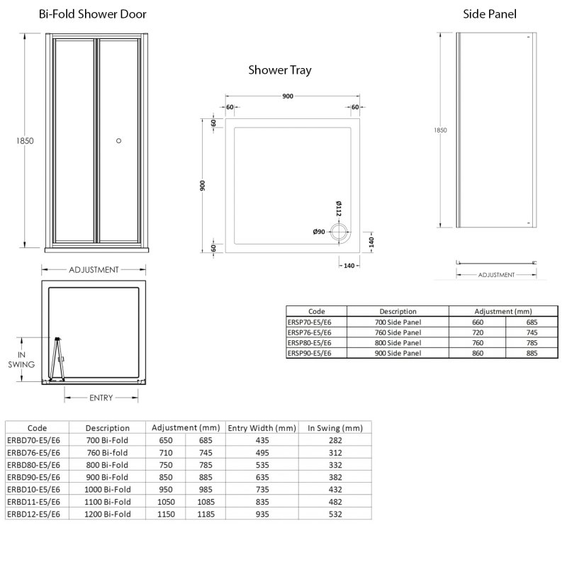 Nuie Ella Bi-Fold Shower Enclosure 900mm x 900mm with Tray - 5mm Glass