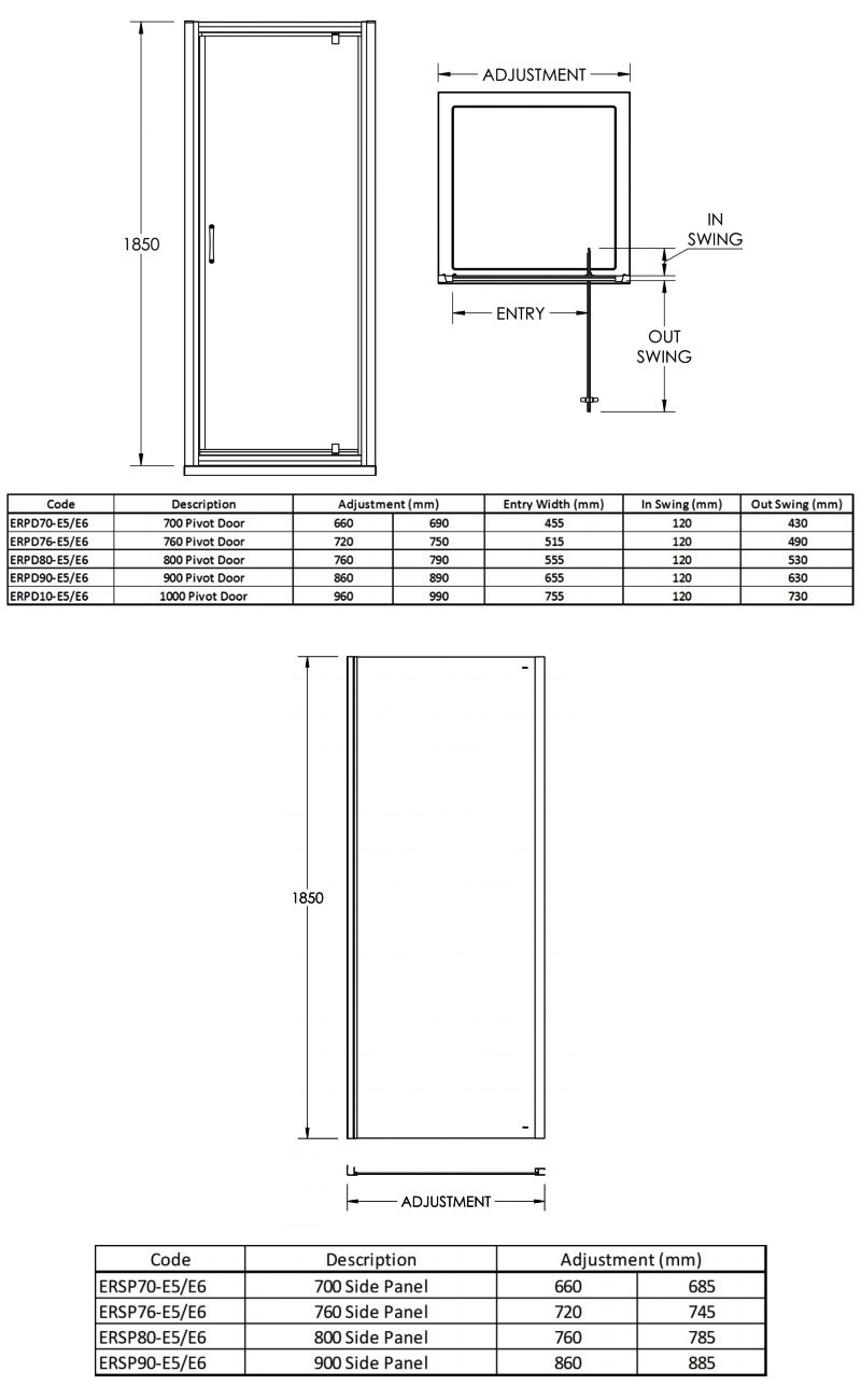Nuie Ella Pivot Shower Enclosure 900mm x 760mm Excluding Tray - 5mm Glass