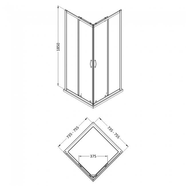 Nuie Ella Corner Entry Shower Enclosure 760mm x 760mm - 5mm Glass