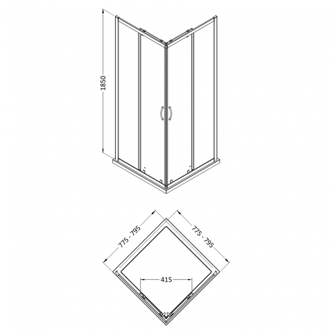 Nuie Ella Corner Entry Shower Enclosure 800mm x 800mm - 5mm Glass