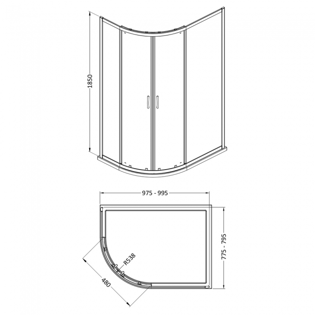 Nuie Ella Offset Quadrant Shower Enclosure 1000mm x 800mm - 5mm Glass