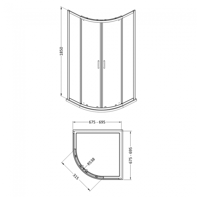Nuie Ella Quadrant Shower Enclosure 700mm x 700mm - 5mm Glass
