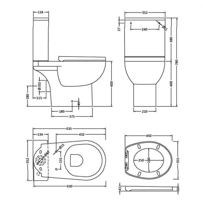 Nuie Fantine Rimless Toilet Pan with Push Button Cistern - Soft Close Seat