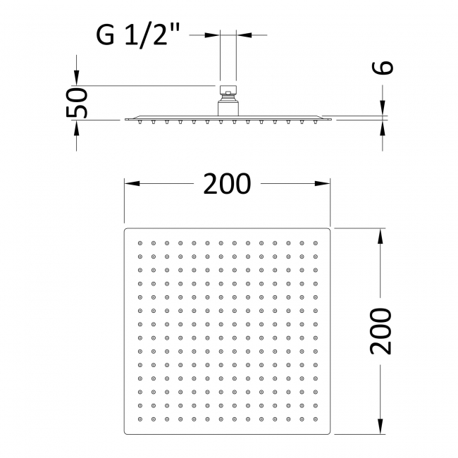 Nuie Square Fixed Shower Head 200mm x 200mm - Brushed Bronze