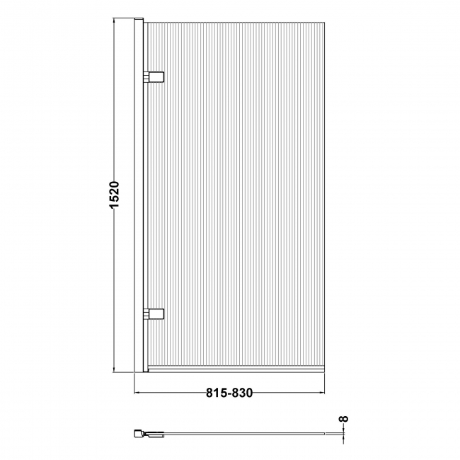 Nuie Chrome Square Hinged Fluted Bath Screen 1520mm H x 830mm W - 8mm Glass