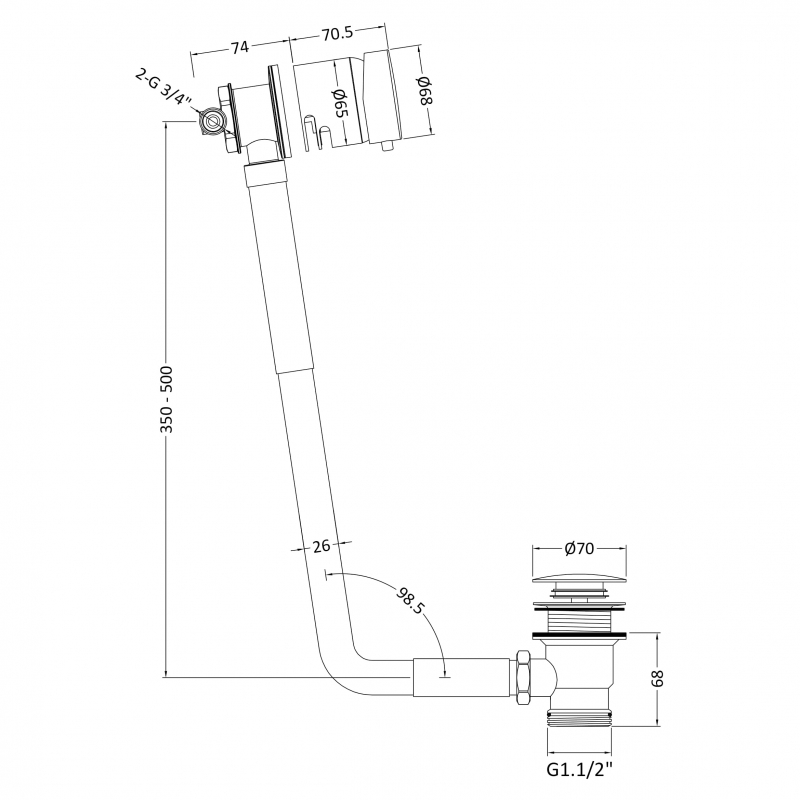 Nuie Freeflow Bath Filler with Pop Up Waste and Overflow - Brushed Brass