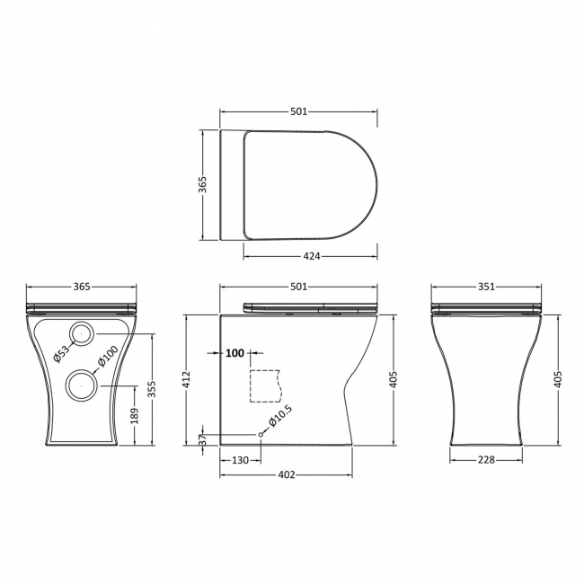 Nuie Freya Rimless Back to Wall Toilet - Soft Close Seat