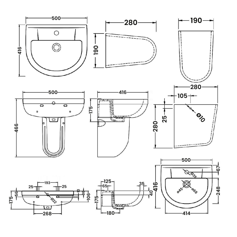 Nuie Harmony Basin and Semi Pedestal 500mm Wide - 1 Tap Hole