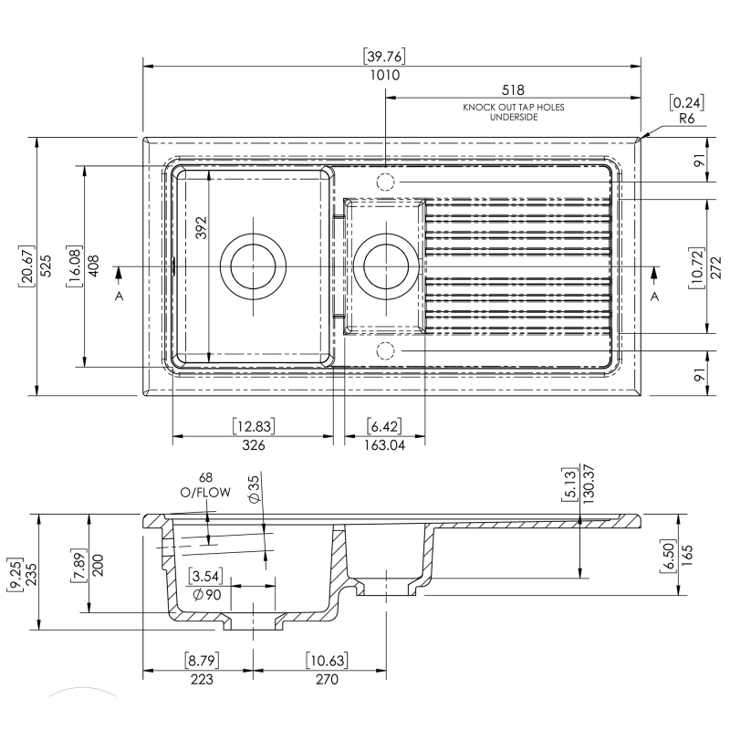 Nuie Inset Kitchen Sink CT115T1000 1.5 Bowl White