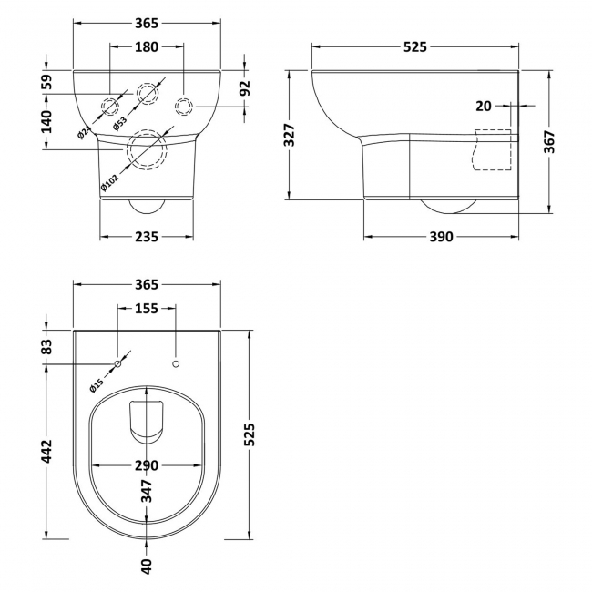 Nuie Isla Wall Hung Pan 520mm Projection - Excluding Seat