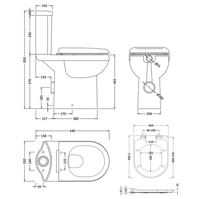 Nuie Ivo Comfort Close Coupled Toilet Push Button Cistern - Thermoplastic Soft Close Seat