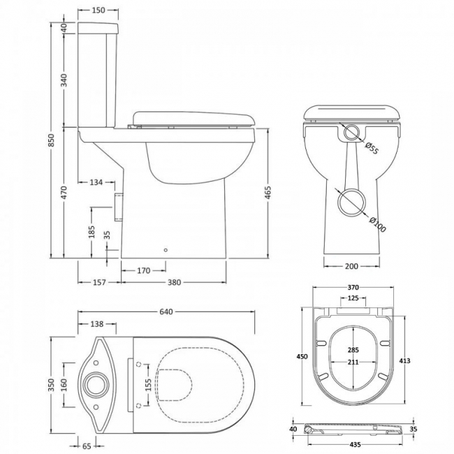 Nuie Ivo Comfort Close Coupled Toilet Push Button Cistern - Soft Close Seat