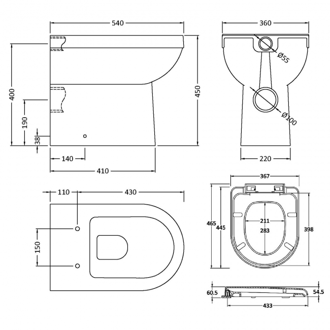 Nuie Ivo Comfort Back to Wall Toilet Pan - Soft Close Seat