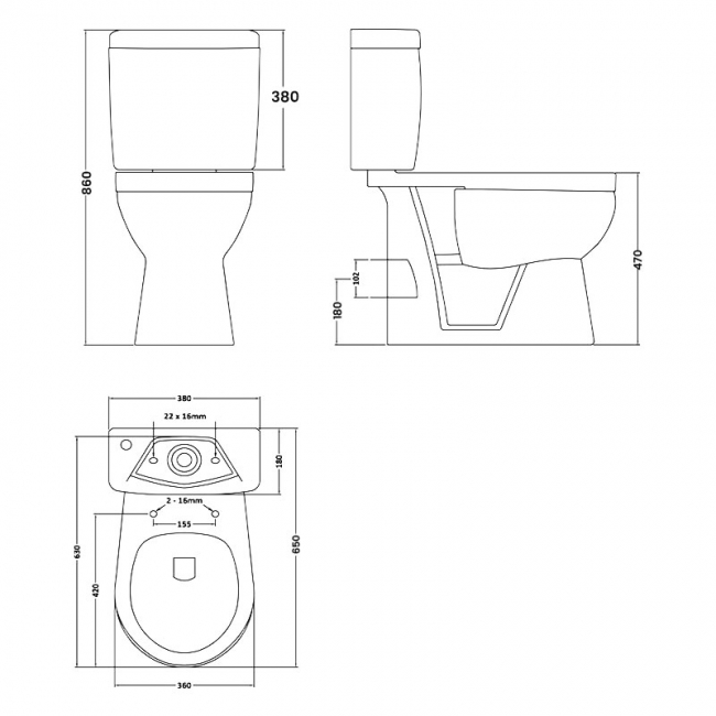 Nuie Ivo Comfort Close Coupled Toilet Push Button Cistern - Standard Seat
