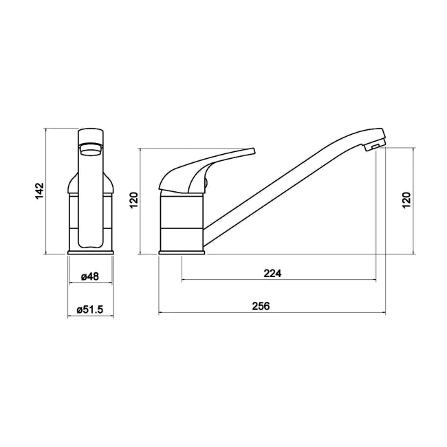 Nuie Jorim Kitchen Sink Mixer Tap Single Lever Handle - Chrome  | Dimension Image