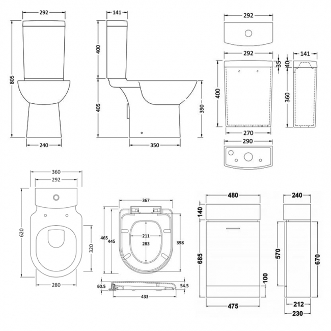Nuie Knedlington Bathroom Suite with Floor Standing Vanity Unit 480mm - 1 Tap Hole