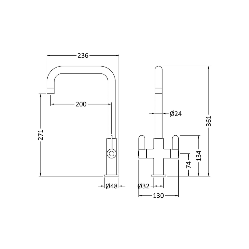 Nuie Kosi Mono Kitchen Sink Mixer Tap Dual Lever Handle - Matt Black