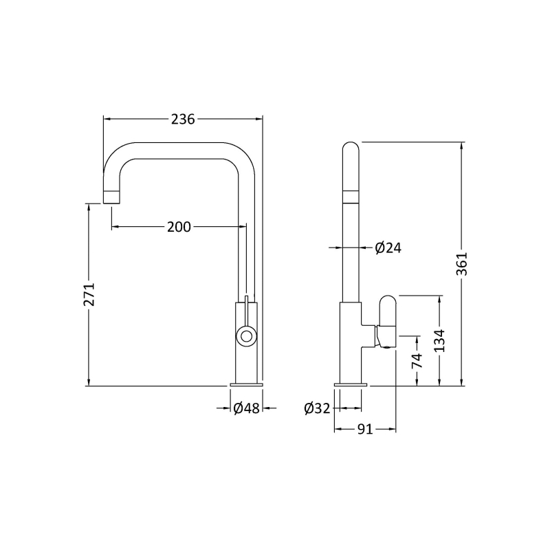 Nuie Kosi Mono Kitchen Sink Mixer Tap Single Lever Handle - Matt Black