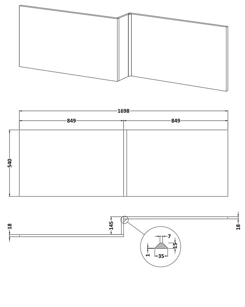 Nuie Athena Square Shower Bath Front Panel 540mm H x 1700mm W - Anthracite Woodgrain