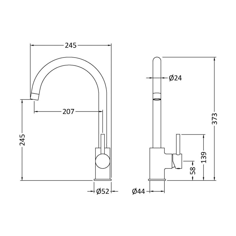 Nuie Lachen Mono Kitchen Sink Mixer Tap Single Lever Handle - Matt Black