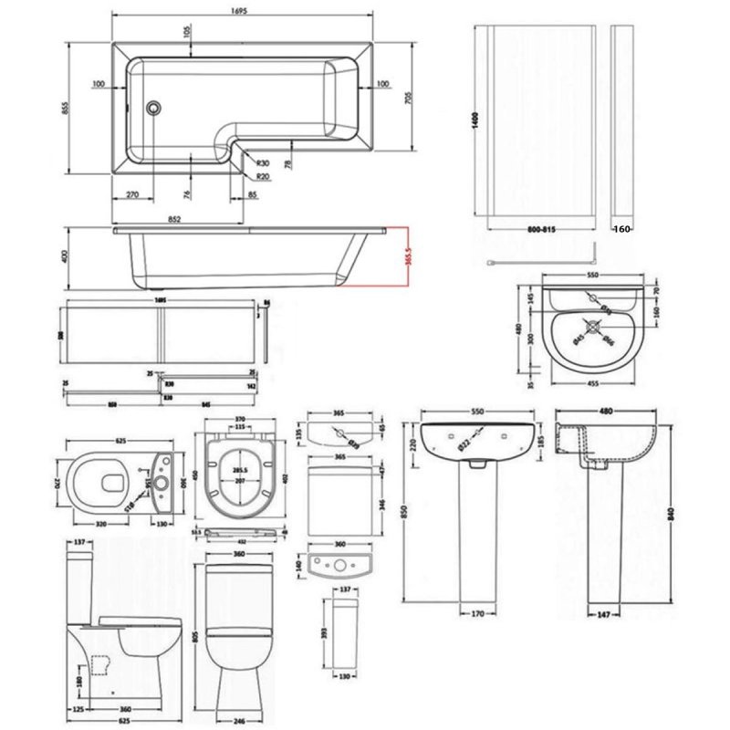 Nuie Lawton Complete Bathroom Suite PMPBW017 Modern